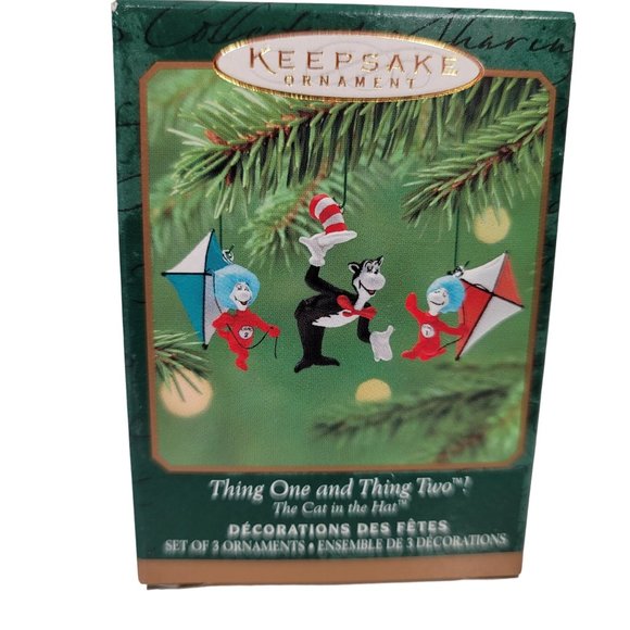 Hallmark Thing One & Two, The Cat in the Hat. Set of 3 Mini Ornaments Dr. Seuss - Picture 1 of 3